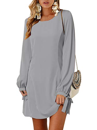 YOINS Vestido de Primavera para Mujer Manga Larga Casual Cintura Alta Túnica de Invierno Vestidos A-Gris S