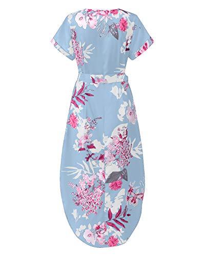 YOINS Vestido de verano largo para mujer, cuello en V, maxivestido para la playa Flores de color azul claro. S