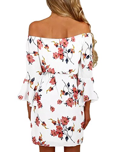 Yoins - Vestido de verano para mujer, corto, sin hombros, manga larga, atrevido, estampado floral, vestido de playa 12 L