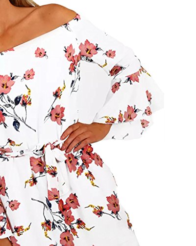 Yoins - Vestido de verano para mujer, corto, sin hombros, manga larga, atrevido, estampado floral, vestido de playa 12 XL