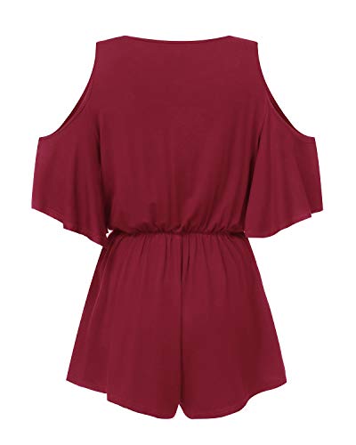 YOINS - Vestido de verano para mujer, corto, túnica larga, manga corta, vestido de novia V-rojo. XL