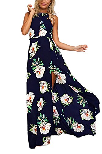 YOINS - Vestido de verano para mujer, largo hasta la rodilla, cintura alta, sin mangas, para la playa, hasta la rodilla azul cobalto XXL