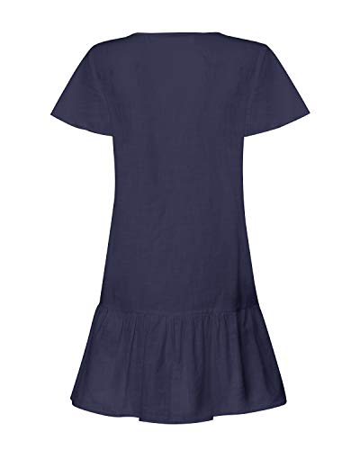 YOINS - Vestido de verano para mujer, manga corta, cuello de pico, cierre con botones, diseño tipo túnica