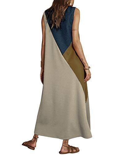 YOINS - Vestido largo de verano para mujer, sin mangas, diseño en bloques de colores, tejido de camiseta, estilo casual, para vacaciones