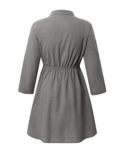 YOINS Vestido Midi Mujer Elegante Camisa de Manga Larga con Botones Informal Blusa Túnica Trabajo con Cuello en V Gris S