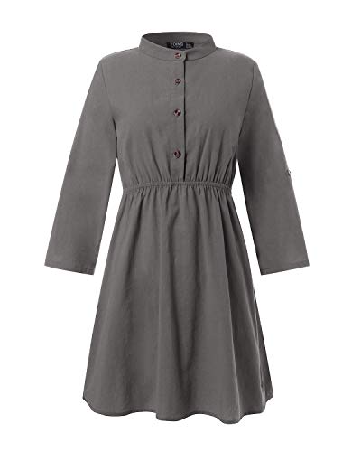 YOINS Vestido Midi Mujer Elegante Camisa de Manga Larga con Botones Informal Blusa Túnica Trabajo con Cuello en V Gris S