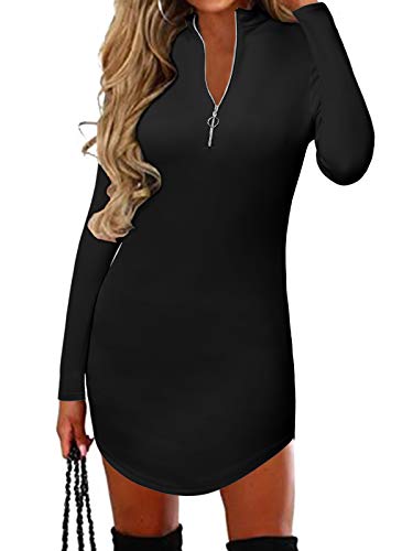 YOINS Vestido Sexy para Mujer Manga Larga Cuello en V Camiseta Mini Vestidos Ajustado Tops Casual