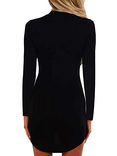 YOINS Vestido Sexy para Mujer Manga Larga Cuello en V Camiseta Mini Vestidos Ajustado Tops Casual