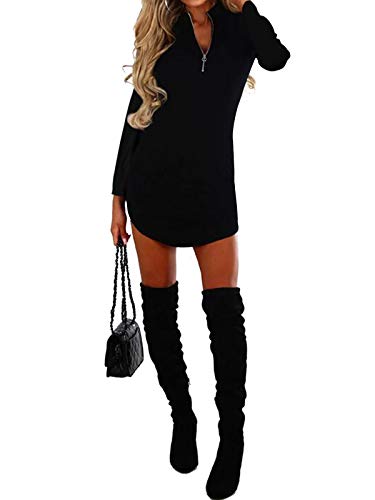 YOINS Vestido Sexy para Mujer Manga Larga Cuello en V Camiseta Mini Vestidos Ajustado Tops Casual