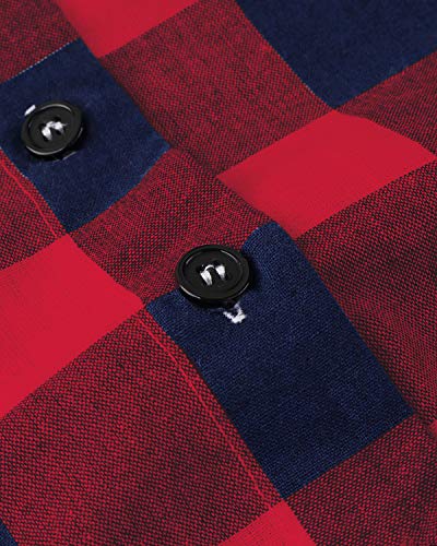 YOINS Vestidos Mujer a Cuadros Elegante Camiseta de Manga Larga con Cuello en V Blusa con Cinturón Sexy Mini Empalme 1~Melón Rojo XL