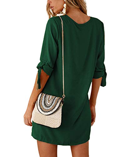 YOINS Vestidos Mujer Casual Vestido Largos de Fiesta Manga Corta Verano Vestidos Camiseta con Cuello Redondo con Mangas de Kowknot Verde L/EU44