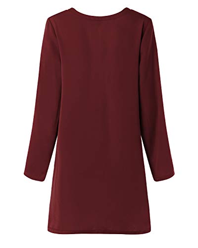 YOINS Vestidos Mujer Casual Vestido Largos de Fiesta Manga Corta Verano Vestidos Camiseta con Cuello Redondo con Mangas de Kowknot Vino Tinto-03 L