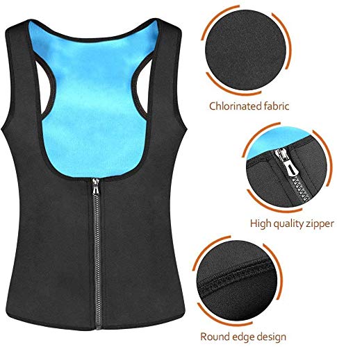 Yokald Faja Reductora Adelgazante Abdominal Mujer Neopreno Camiseta Sudoración Compresión de Sauna Chaleco Cremallera para Deporte Fitness (Azul, S)