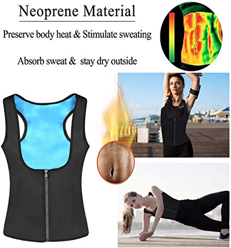 Yokald Faja Reductora Adelgazante Abdominal Mujer Neopreno Camiseta Sudoración Compresión de Sauna Chaleco Cremallera para Deporte Fitness (Azul, S)