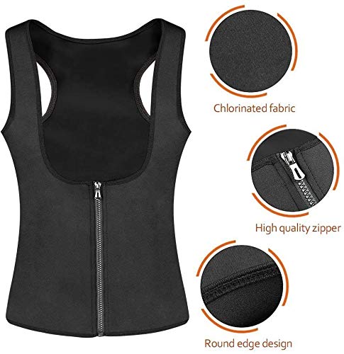 Yokald Faja Reductora Adelgazante Abdominal Mujer Neopreno Camiseta Sudoración Compresión de Sauna Chaleco Cremallera para Deporte Fitness (Negro, 3XL)
