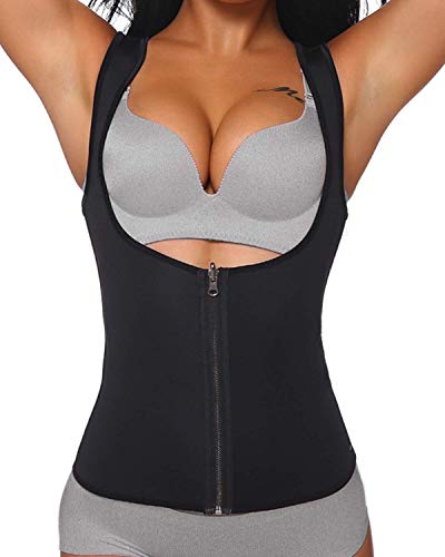 Yokald Faja Reductora Adelgazante Abdominal Mujer Neopreno Camiseta Sudoración Compresión de Sauna Chaleco Cremallera para Deporte Fitness (Negro, 3XL)