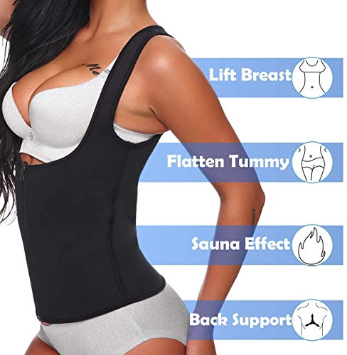 Yokald Faja Reductora Adelgazante Abdominal Mujer Neopreno Camiseta Sudoración Compresión de Sauna Chaleco Cremallera para Deporte Fitness (Negro, 3XL)