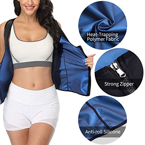 Yokald Faja Reductora Adelgazante Abdominal Mujer polímero Camiseta Sudoración Compresión de Sauna Chaleco para con Cremallera para Deporte Fitness (Negro, 3XL)