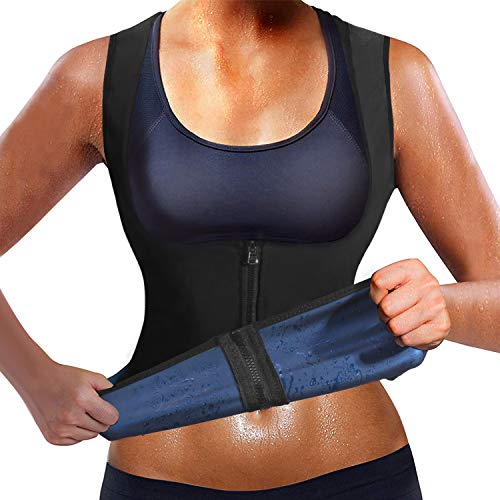 Yokald Faja Reductora Adelgazante Abdominal Mujer polímero Camiseta Sudoración Compresión de Sauna Chaleco para con Cremallera para Deporte Fitness (Negro, 3XL)