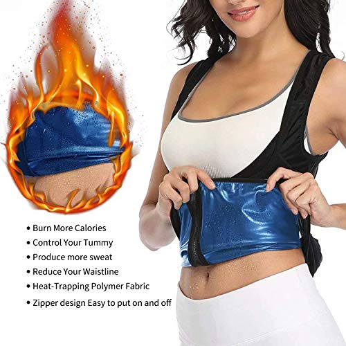 Yokald Faja Reductora Adelgazante Abdominal Mujer polímero Camiseta Sudoración Compresión de Sauna Chaleco para con Cremallera para Deporte Fitness (Negro, 3XL)