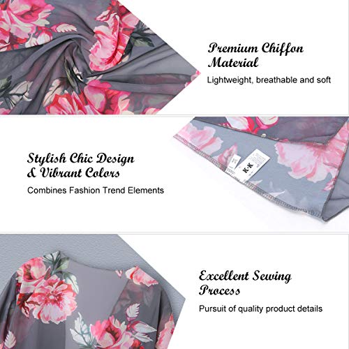 YONHEE Cárdigans tipo kimono floral para mujer - Estampado floral de gasa [Traje de baño] traje de baño para damas [Grande -Claro Gris]
