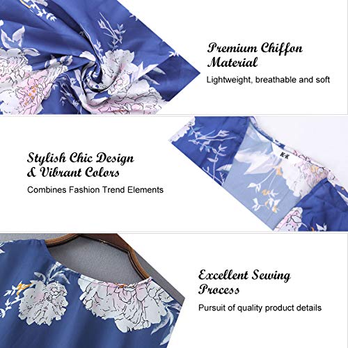YONHEE Chal suelto de gasa, estampado floral de Bohemia, cubierta de kimono, ajuste holgado, estilo boho, para playa, diario, trabajo, fiesta Para Mujer [extra grande] [Azul-a]