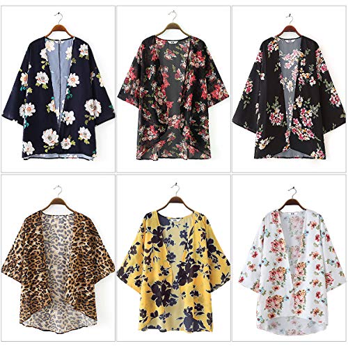 YONHEE Chal suelto de gasa, estampado floral de Bohemia, cubierta de kimono, ajuste holgado, estilo boho, para playa, diario, trabajo, fiesta Para Mujer [extra grande] [Azul-a]