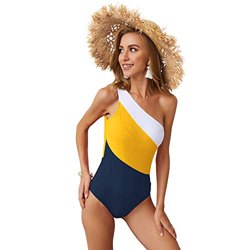 YONKINY Mujer Monokini Verano Bikini Plage Bañador Hombro Descubierto Elegante Tiras Traje de Baño de Una Pieza Vientre Plano Talla Grande Tankini Set Beachwear (Amarillo, XL)