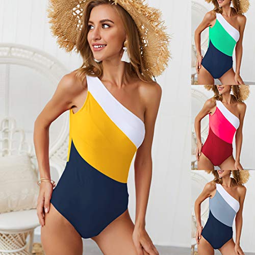 YONKINY Mujer Monokini Verano Bikini Plage Bañador Hombro Descubierto Elegante Tiras Traje de Baño de Una Pieza Vientre Plano Talla Grande Tankini Set Beachwear (Amarillo, XL)