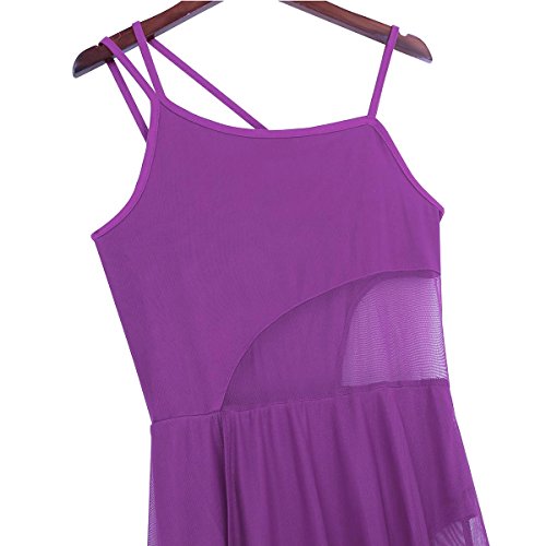 YOOJIA Mujer Vestido de Danza Contemporanea Vestido de Gasa Irregural Mono de Malla Transparente Disfraz Bailarina Morado Small