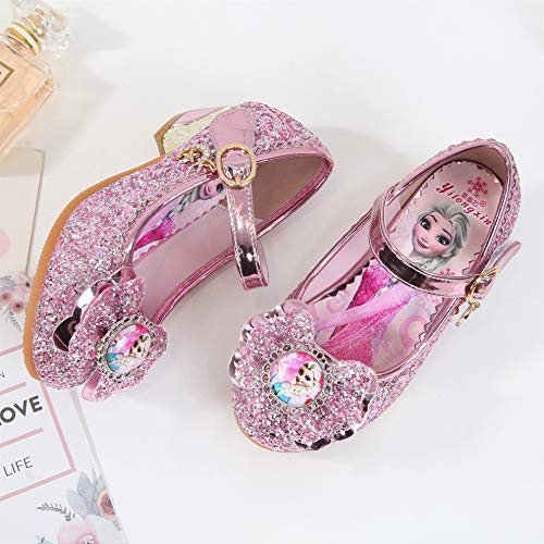 YOSICIL Disfraz Princesa Zapatos Frozen Elsa Zapatos de Lentejuelas Antideslizante Niñas Zapatos de Tacón Velcro Zapatillas de Baile para Vestir Fiesta Cumpleaños Boda Infantil 3-14 Años