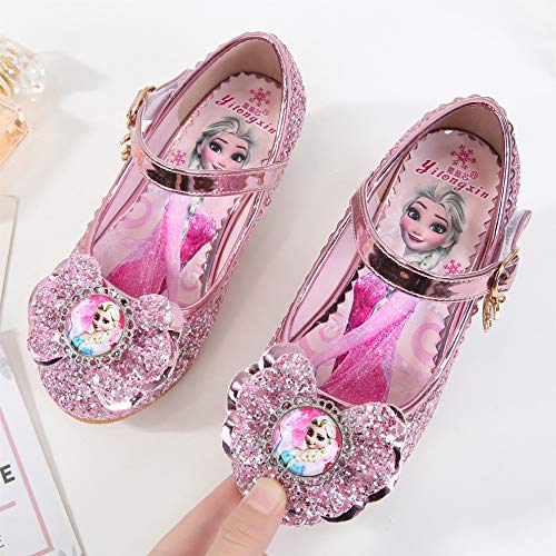 YOSICIL Disfraz Princesa Zapatos Frozen Elsa Zapatos de Lentejuelas Antideslizante Niñas Zapatos de Tacón Velcro Zapatillas de Baile para Vestir Fiesta Cumpleaños Boda Infantil 3-14 Años