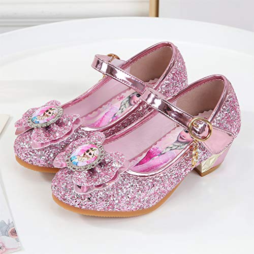 YOSICIL Disfraz Princesa Zapatos Frozen Elsa Zapatos de Lentejuelas Antideslizante Niñas Zapatos de Tacón Velcro Zapatillas de Baile para Vestir Fiesta Cumpleaños Boda Infantil 3-14 Años