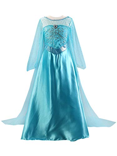 YOSICIL Vestido de Princesa Elsa Vestido Frozen Niñas Disfraz Traje de Cumpleaños Ninas Fancy Dress Nina Disfraz Elsa Princesa Cosplay con Accesorios Traje de Arrastre 3-10Años 110-150cm