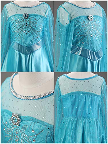 YOSICIL Vestido de Princesa Elsa Vestido Frozen Niñas Disfraz Traje de Cumpleaños Ninas Fancy Dress Nina Disfraz Elsa Princesa Cosplay con Accesorios Traje de Arrastre 3-10Años 110-150cm