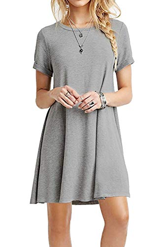 YOUCHAN Vestidos Mujer Verano Casual Manga Corta Cuello Redondo Sólida Mini Vestido Gris Oscuro M