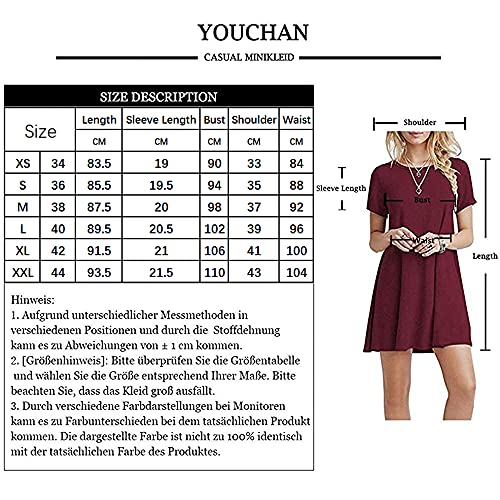 YOUCHAN Vestidos Mujer Verano Casual Manga Corta Cuello Redondo Sólida Mini Vestido Gris XL