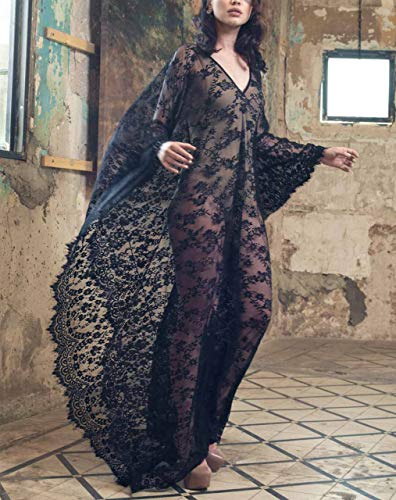 YouKD Bata de Encaje para Mujer Vestido Transparente Boho Loose Kaftan Bikini de Playa Encubrir Vestidos