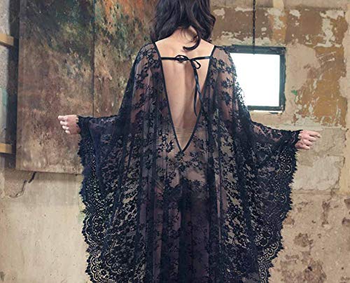 YouKD Bata de Encaje para Mujer Vestido Transparente Boho Loose Kaftan Bikini de Playa Encubrir Vestidos