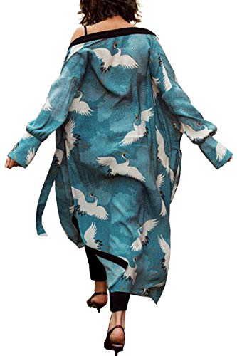 YouKD Cárdigan de Manga Larga de algodón de Verano para Mujer Vestido Largo de Boho Vestido Largo de Playa Kimono Largo Talla única
