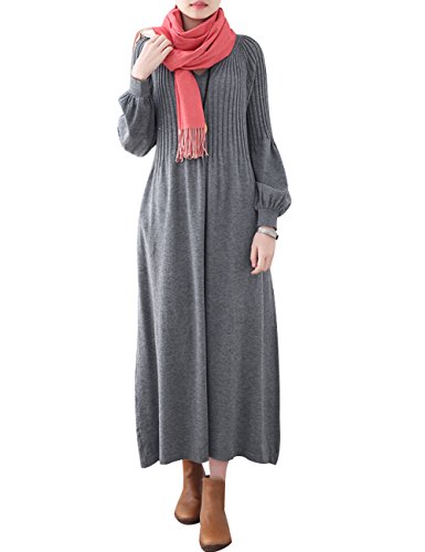 Youlee Mujer Invierno Otoño Vestido Jersey de Lana Manga Larga Maxi Vestidos Style 3 Grey