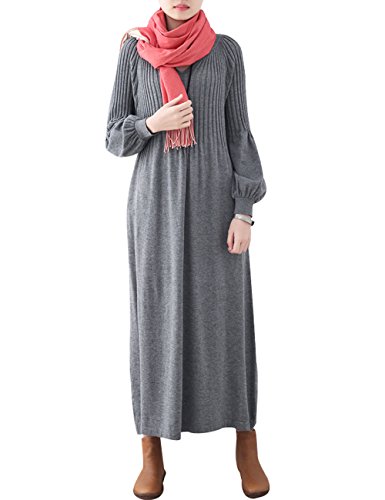 Youlee Mujer Invierno Otoño Vestido Jersey de Lana Manga Larga Maxi Vestidos Style 3 Grey