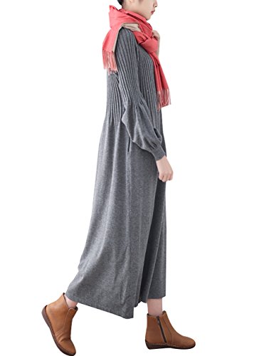 Youlee Mujer Invierno Otoño Vestido Jersey de Lana Manga Larga Maxi Vestidos Style 3 Grey