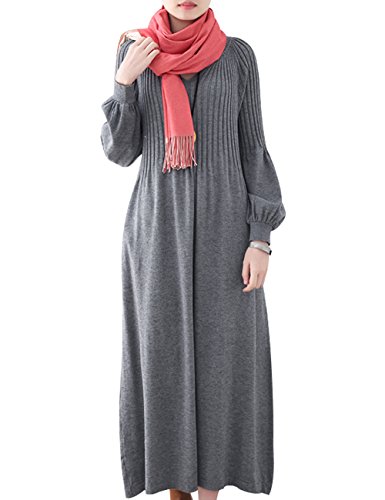Youlee Mujer Invierno Otoño Vestido Jersey de Lana Manga Larga Maxi Vestidos Style 3 Grey