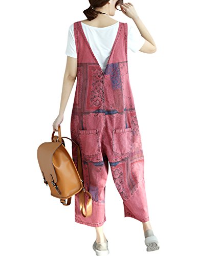 Youlee Mujer Pantalones de Pierna Ancha Peto de Mezclilla Monos Pantalones Monos Style 19 Red