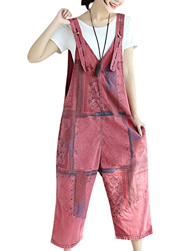 Youlee Mujer Pantalones de Pierna Ancha Peto de Mezclilla Monos Pantalones Monos Style 19 Red