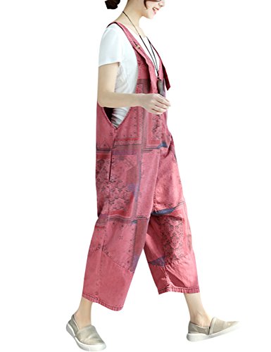 Youlee Mujer Pantalones de Pierna Ancha Peto de Mezclilla Monos Pantalones Monos Style 19 Red