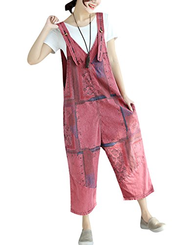 Youlee Mujer Pantalones de Pierna Ancha Peto de Mezclilla Monos Pantalones Monos Style 19 Red