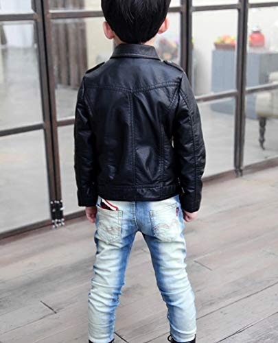 YoungSoul Chaqueta Biker Niño - Cazadora Motera Efecto Piel Niña - Abrigos Imitacion Cuero con Cremallera Primavera Otoño Negro 5-6 años/Tamaño 120