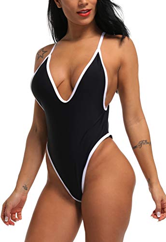 Your Home Security Bikini Monokini Mujer Push-up Acolchado Bra Trajes de Baño Brasileño una pieza330 Negro Small